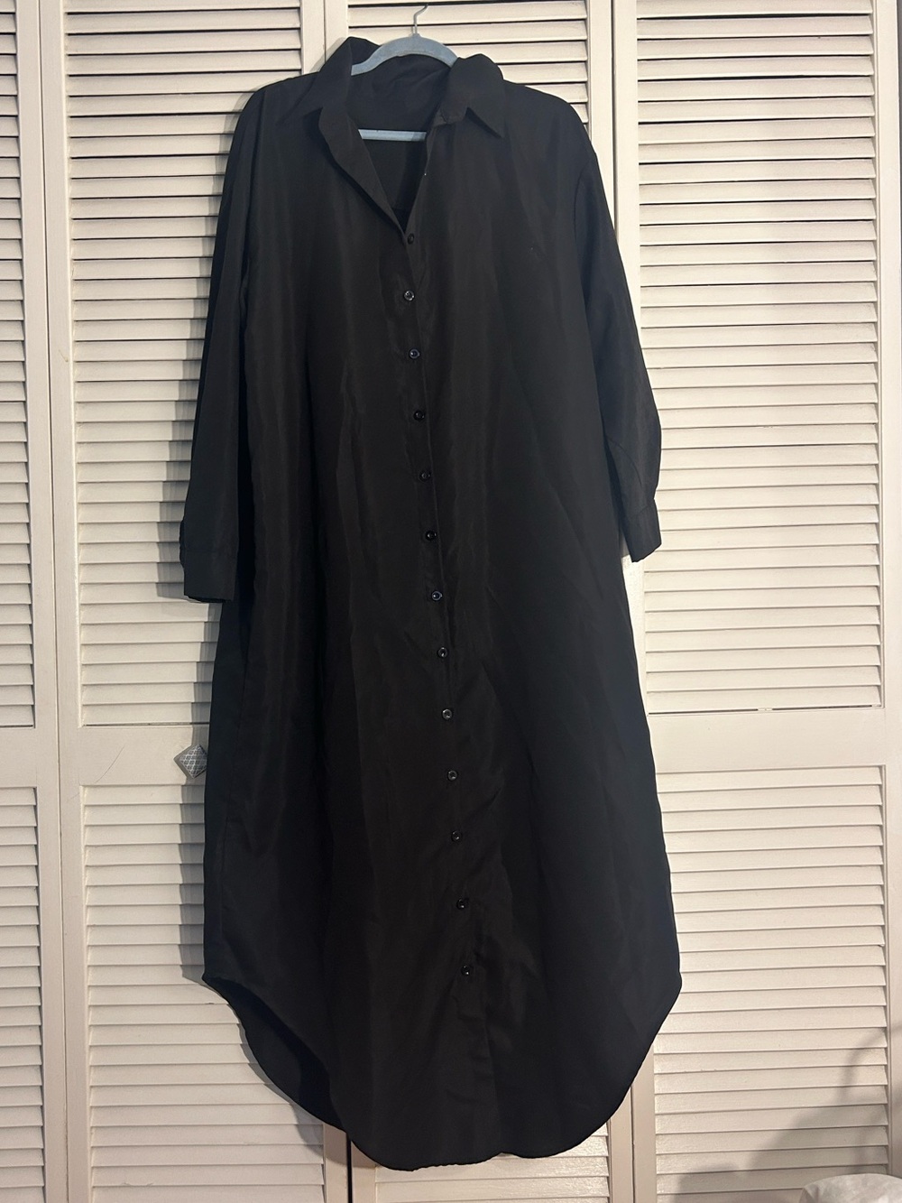 Black Button-Front Shirt Dress - Women's